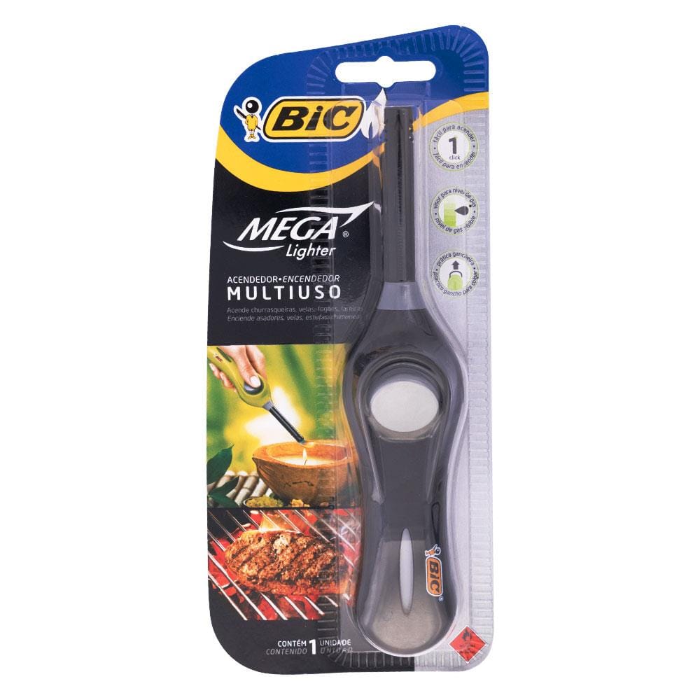 1 ACCENDIGAS BIC MEGA LIGHTER A GAS IN PLASTICA ELETTRONICO 20 CM CELESTE ★ eB